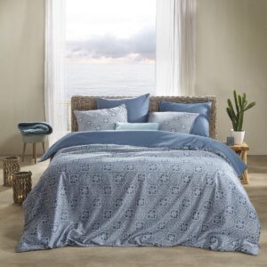 De Witte Lietaer Dekbedovertrek Katoen Satijn, Henna Blue Horizon - 240 x 220 + 2x 60 x 70 cm