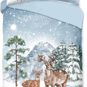 FLANEL dekbedovertrek herten in de sneeuw 140x220