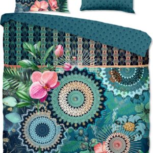HIP dekbedovertrek mandala's en bloemen - 200x200/220 cm - Petrol - 100% Katoen satijn