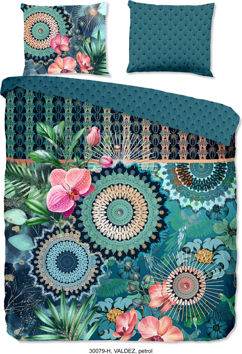 HIP dekbedovertrek mandala's en bloemen - 200x200/220 cm - Petrol - 100% Katoen satijn
