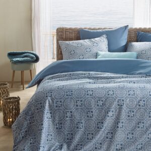 De Witte Lietaer Dekbedovertrek Katoen Satijn Henna - Eenpersoons - 140 x 200/220 cm - Blauw