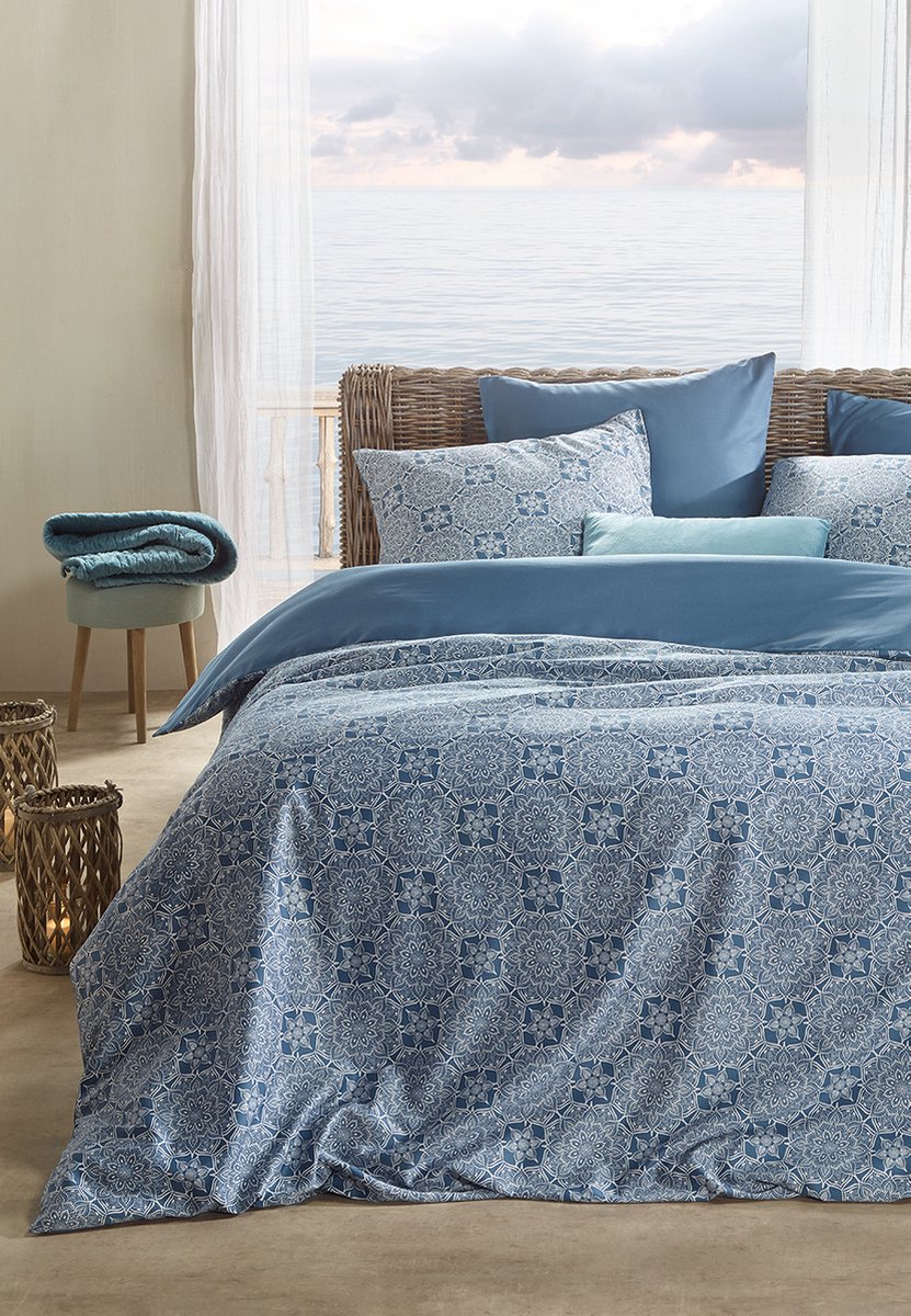 De Witte Lietaer Dekbedovertrek Katoen Satijn Henna - Eenpersoons - 140 x 200/220 cm - Blauw