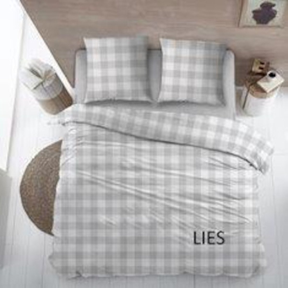 Flanel laken Lies grijs 240 x 300 met slopen