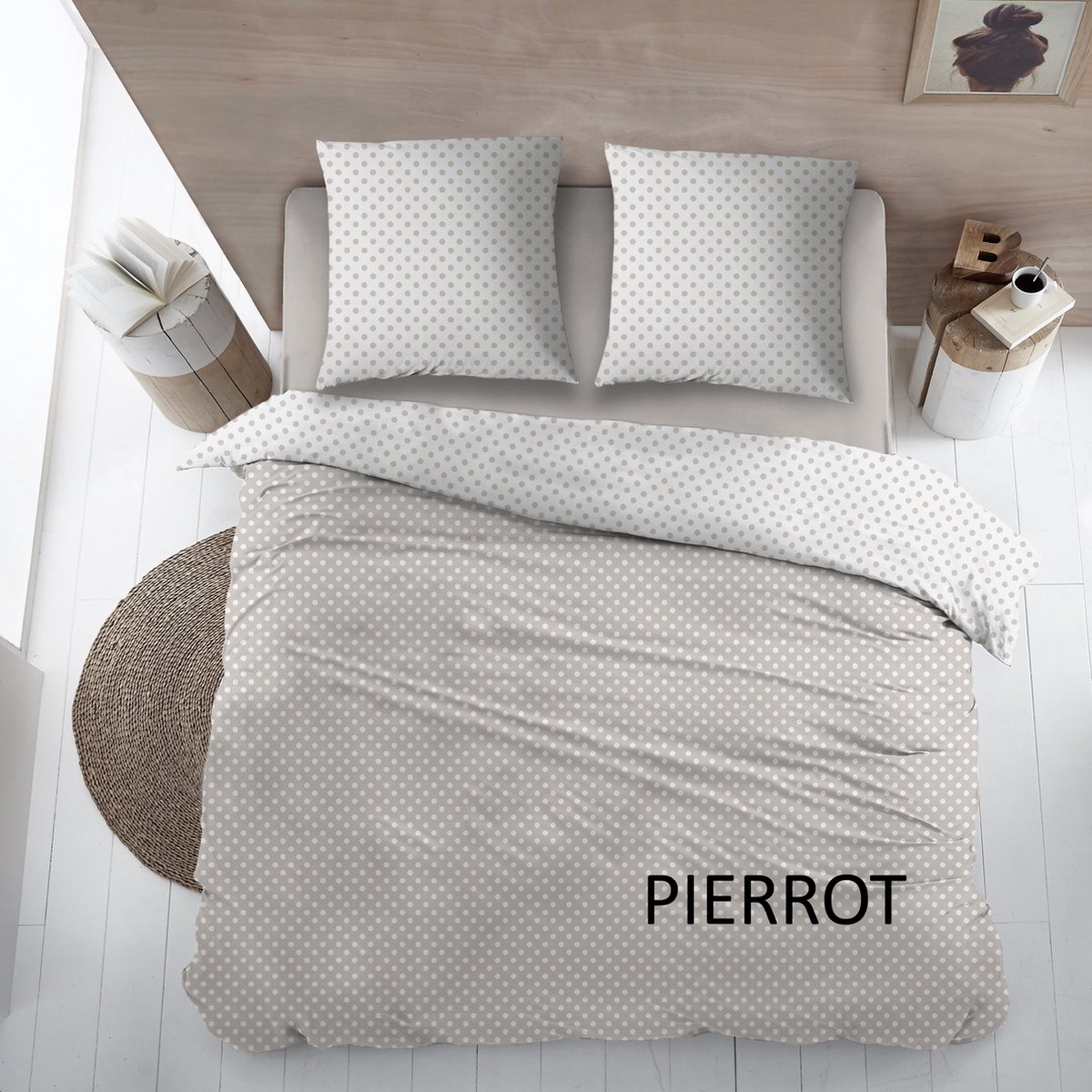 Flanel laken pierrot taupe 240 x 300 met slopen