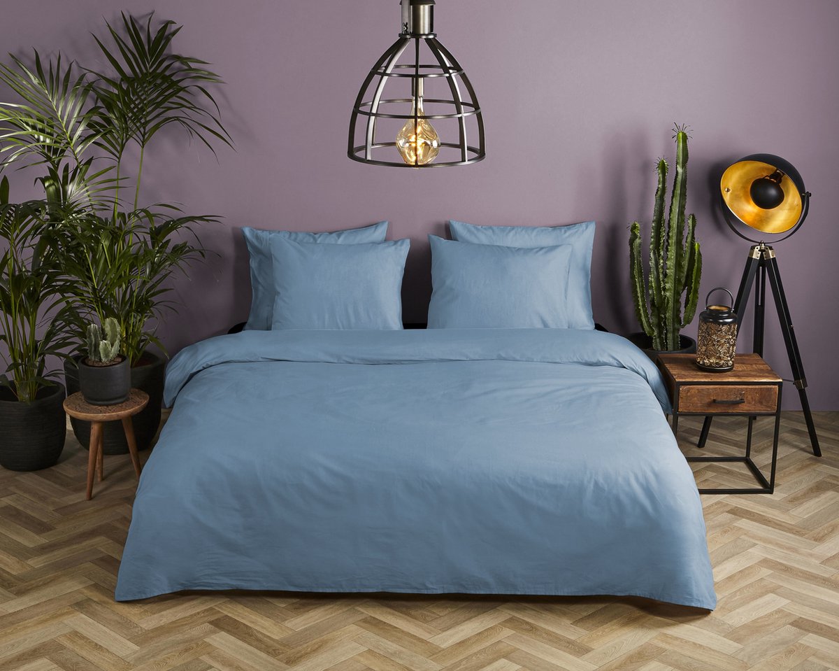 HIP dekbedovertrek effen kleur - 240x200/220 cm - Blauw - 100% Katoen satijn