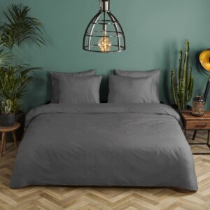 HIP dekbedovertrek effen kleur - 240x200/220 cm - Antraciet - 100% Katoen satijn
