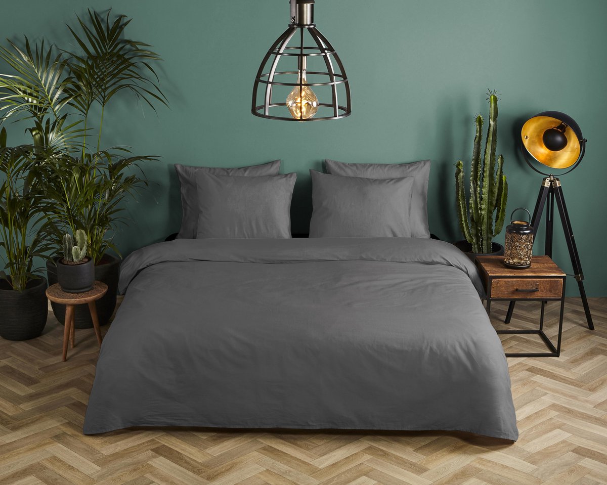 HIP dekbedovertrek effen kleur - 240x200/220 cm - Antraciet - 100% Katoen satijn