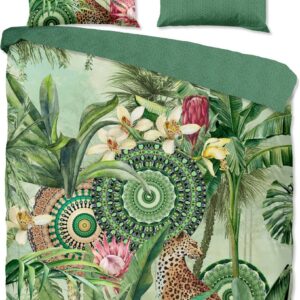 HIP dekbedovertrek tropische print en mandala's - 240x200/220 cm - Groen - 100% Katoen satijn