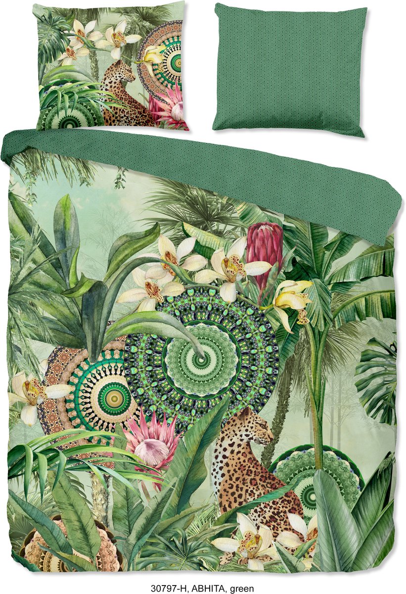 HIP dekbedovertrek tropische print en mandala's - 240x200/220 cm - Groen - 100% Katoen satijn
