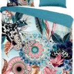 HIP dekbedovertrek mandala's en bloemen - 240x200/220 cm - Aqua - 100% Katoen satijn