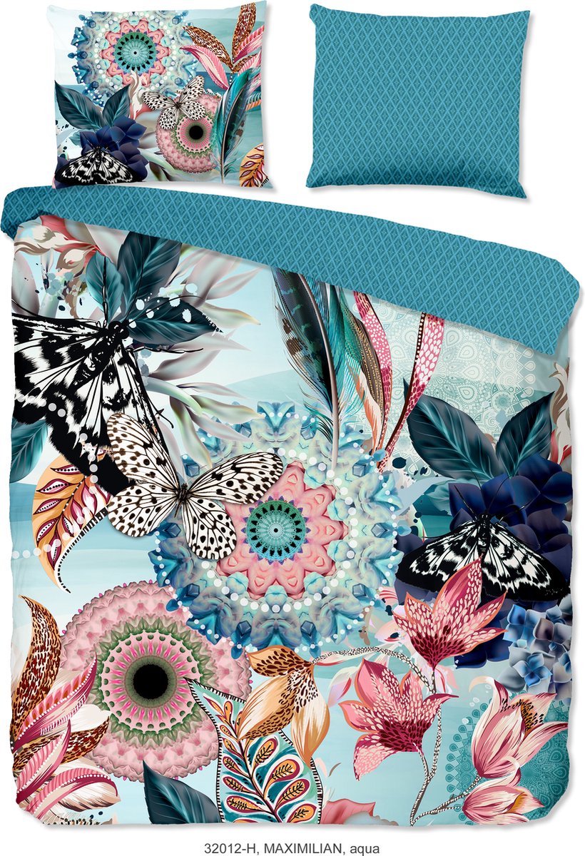 HIP dekbedovertrek mandala's en bloemen - 240x200/220 cm - Aqua - 100% Katoen satijn