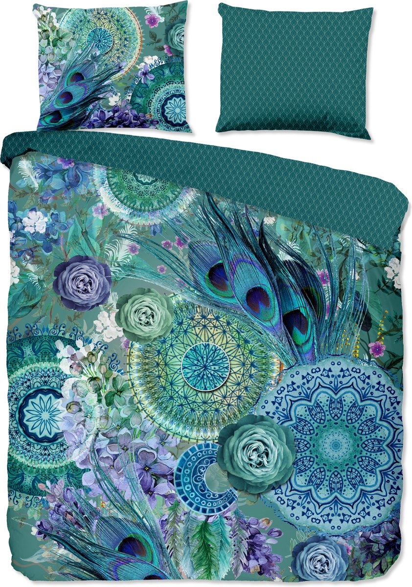 HIP dekbedovertrek mandala's en veren - 2 persoons 200x200/220 cm - Groen - 100% Katoen satijn