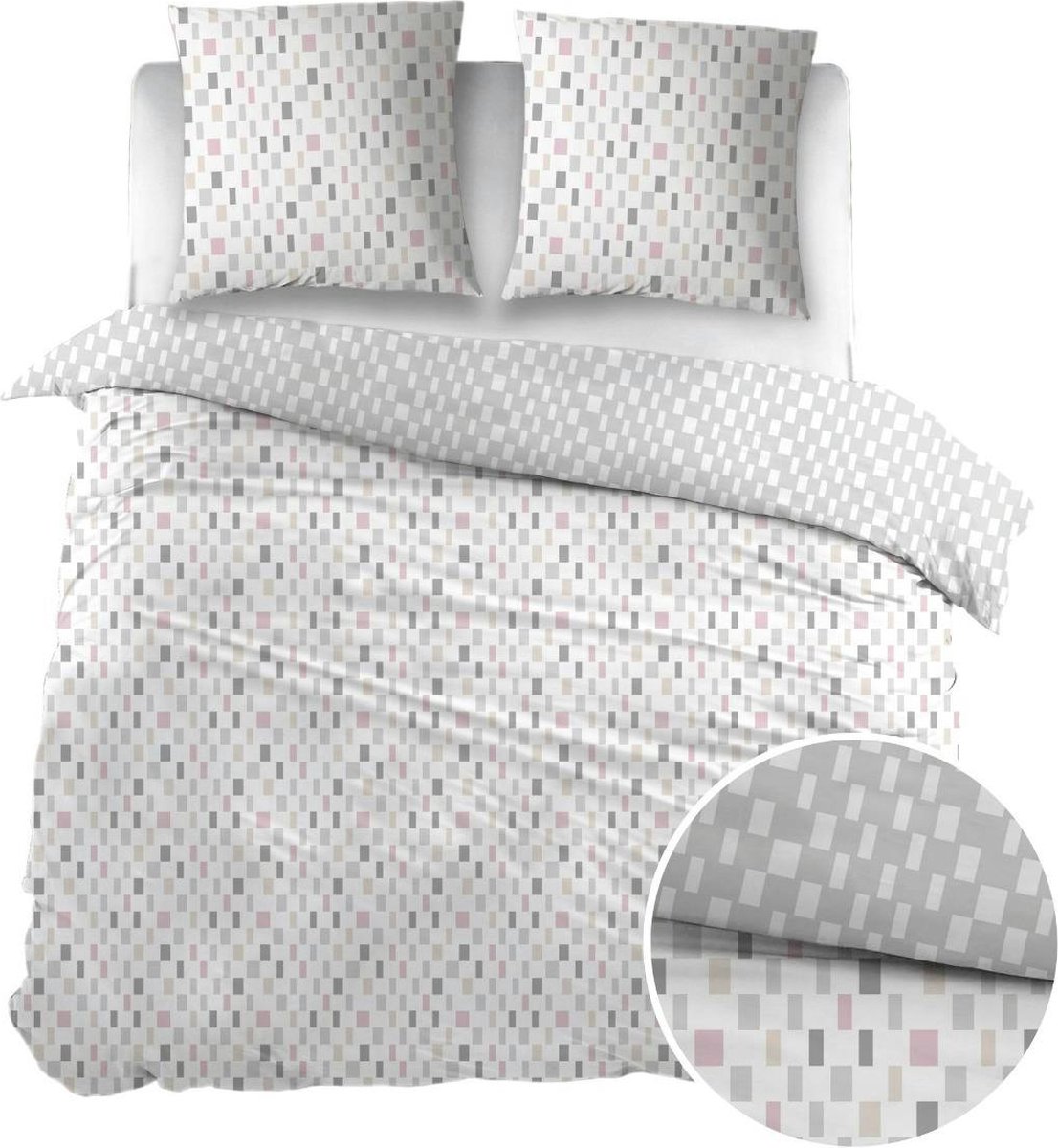 Percalino Dekbedovertrek - Grey, Beige Geometrisch Perkalkatoen - B 240 x L 220 cm