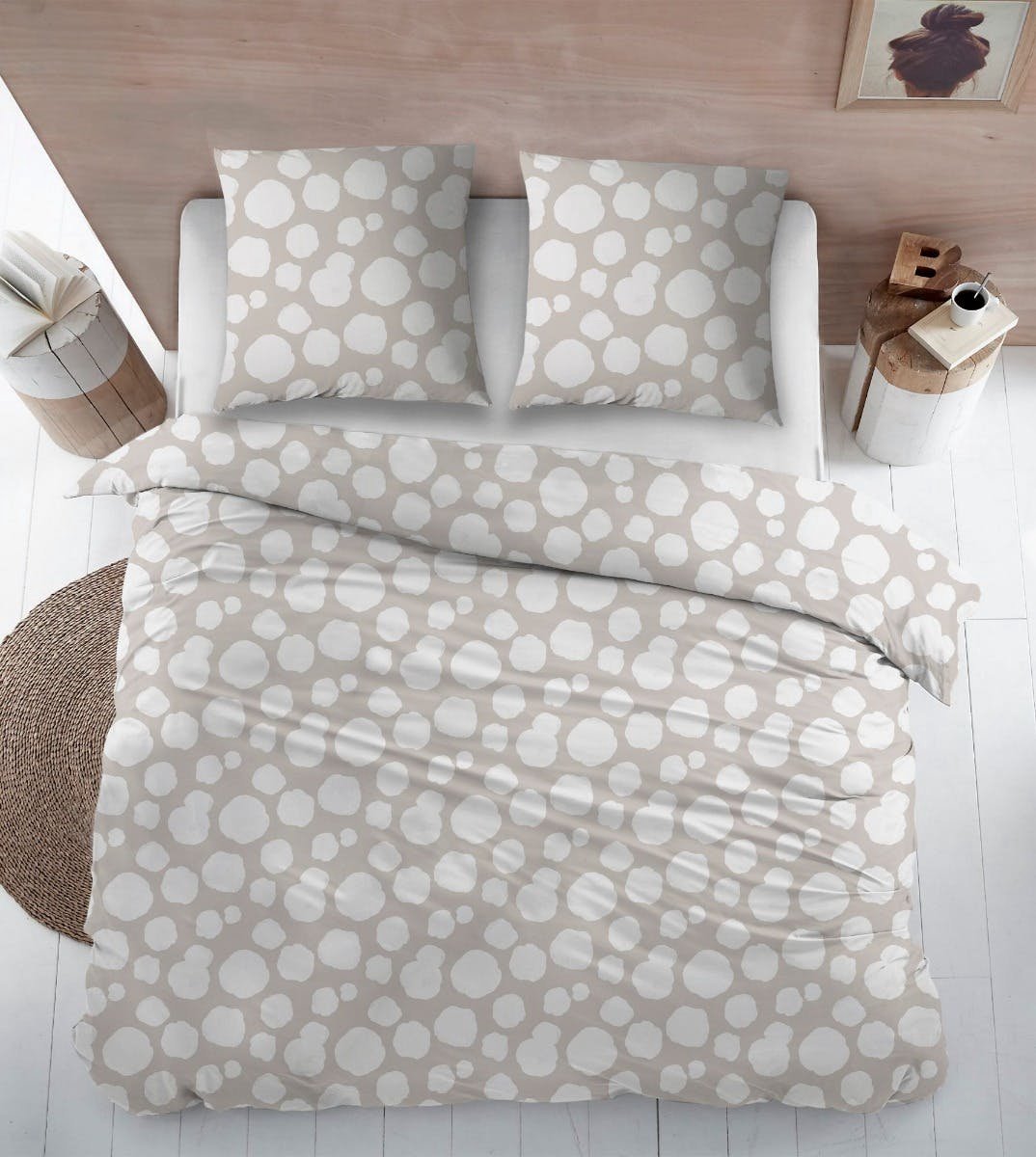 Percalino Dekbedovertrek - Beige Bollen Perkalkatoen - B 240 x L 220 cm