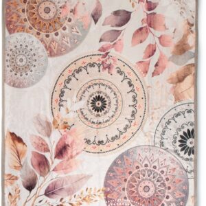 HIP Plaid 130x160 cm - Mandala en Bladeren Print - Grijs/Roze