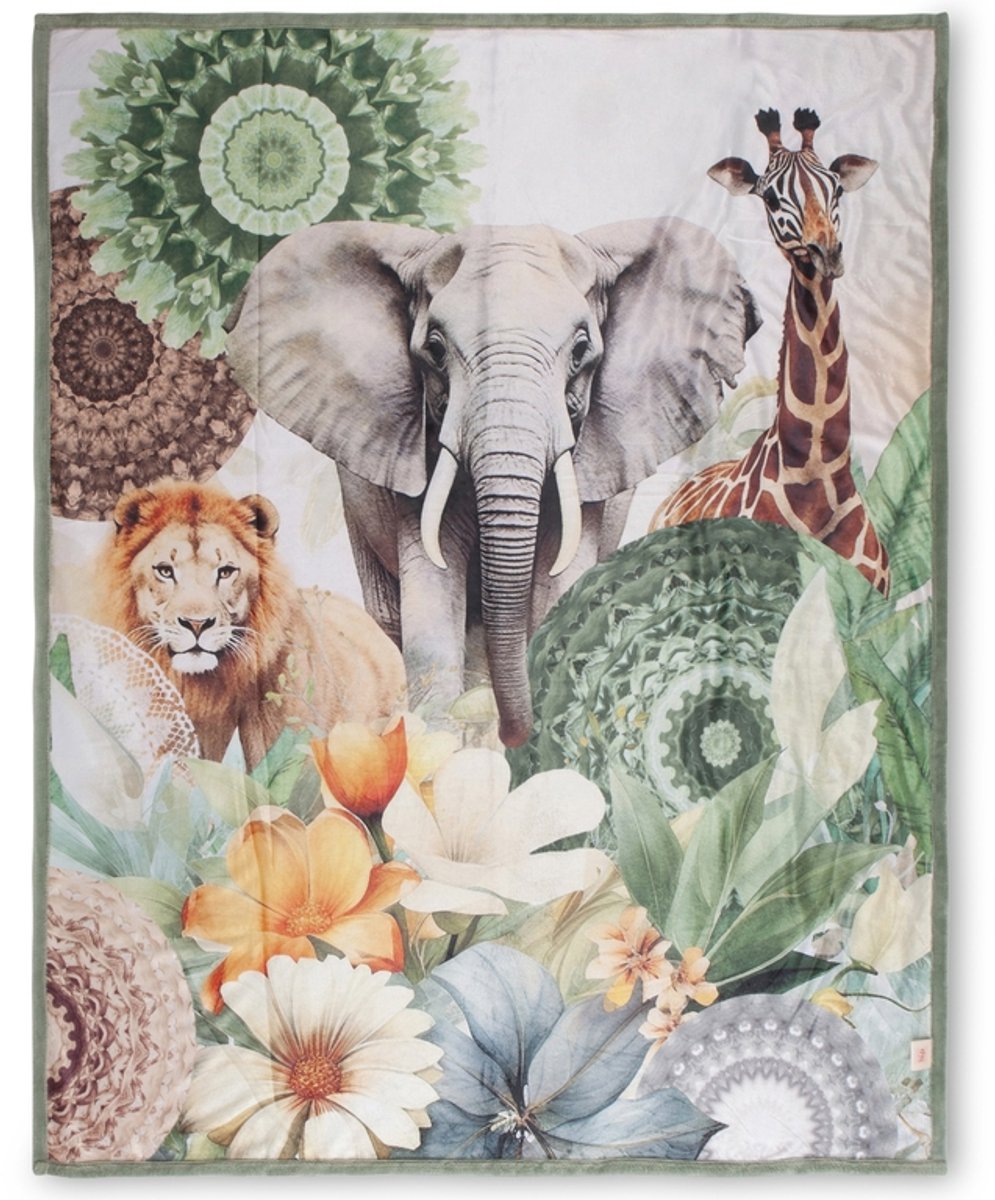 HIP Plaid 130x160 cm - Safari Dieren en Bloemen Print