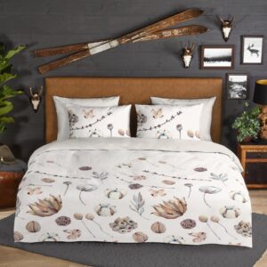 Good Morning dekbedovertrek droog bloemen - Lits jumeaux 240x200/220 cm - Zand - 100% Katoen flanel