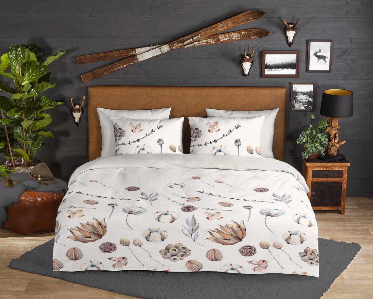 Good Morning dekbedovertrek droog bloemen - Lits jumeaux 240x200/220 cm - Zand - 100% Katoen flanel