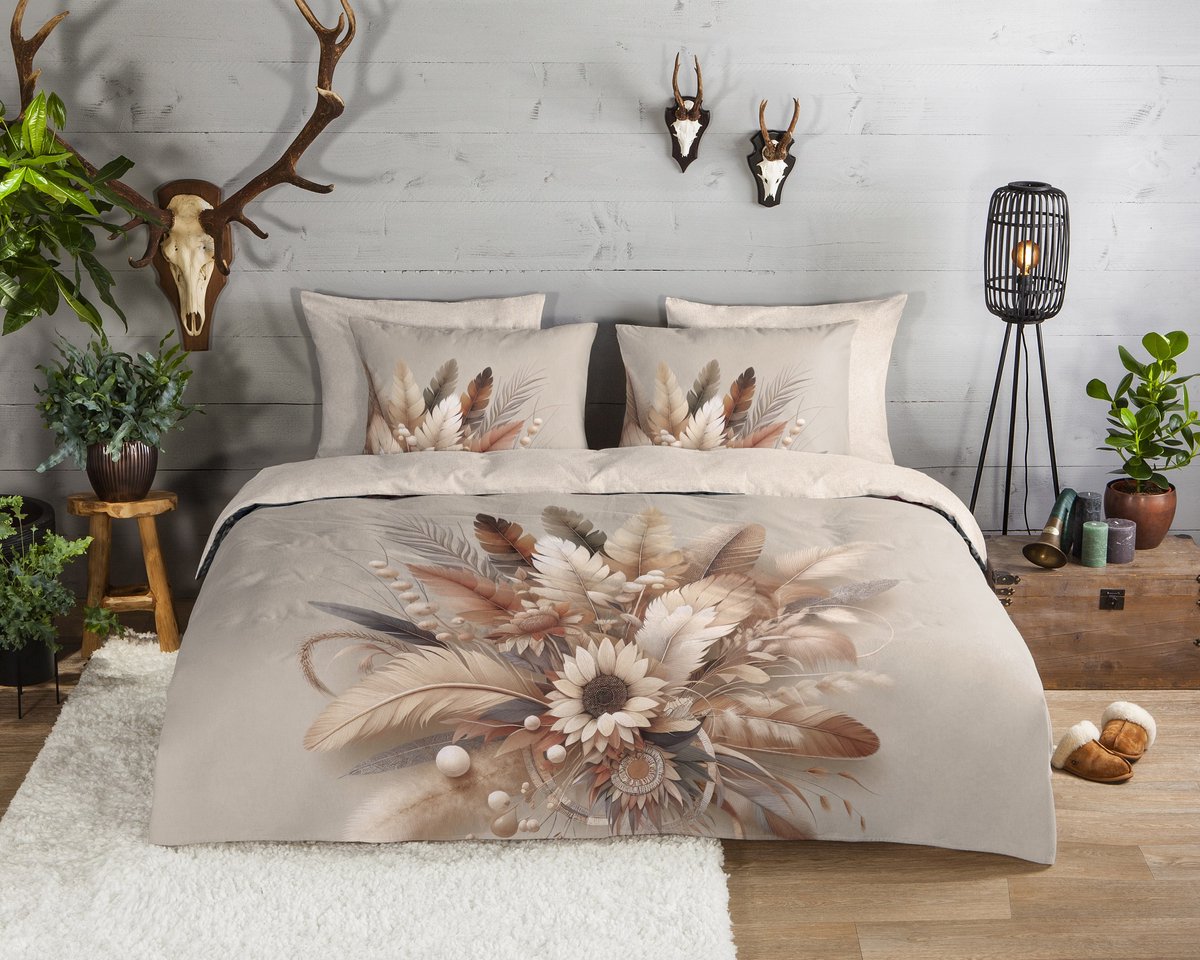 Good Morning dekbedovertrek bloemen - Lits jumeaux 240x200/220 cm - Zand - 100% Katoen flanel