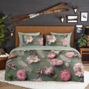 Good Morning dekbedovertrek bloemen - Lits jumeaux 240x200/220 cm - Groen - 100% Katoen flanel