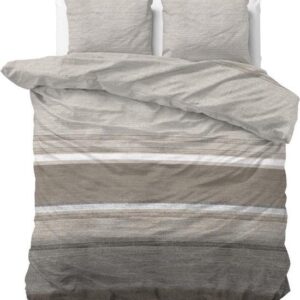 Sleeptime Flanel Stone Stripe - Dekbedovertrekset - Lits-Jumeaux - 240x200/220 + 2 kussenslopen 60x70 - Taupe